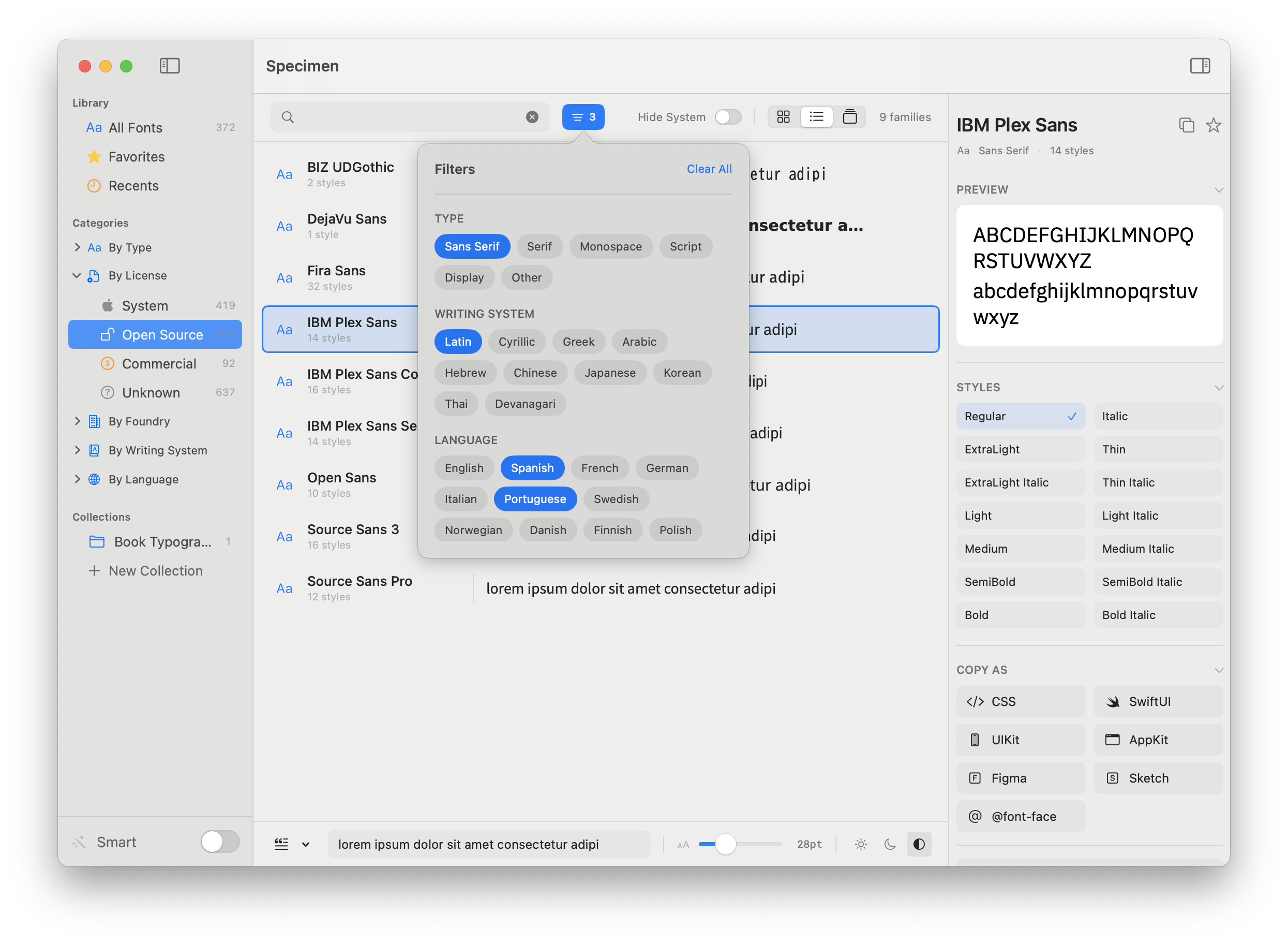Filtering screenshot