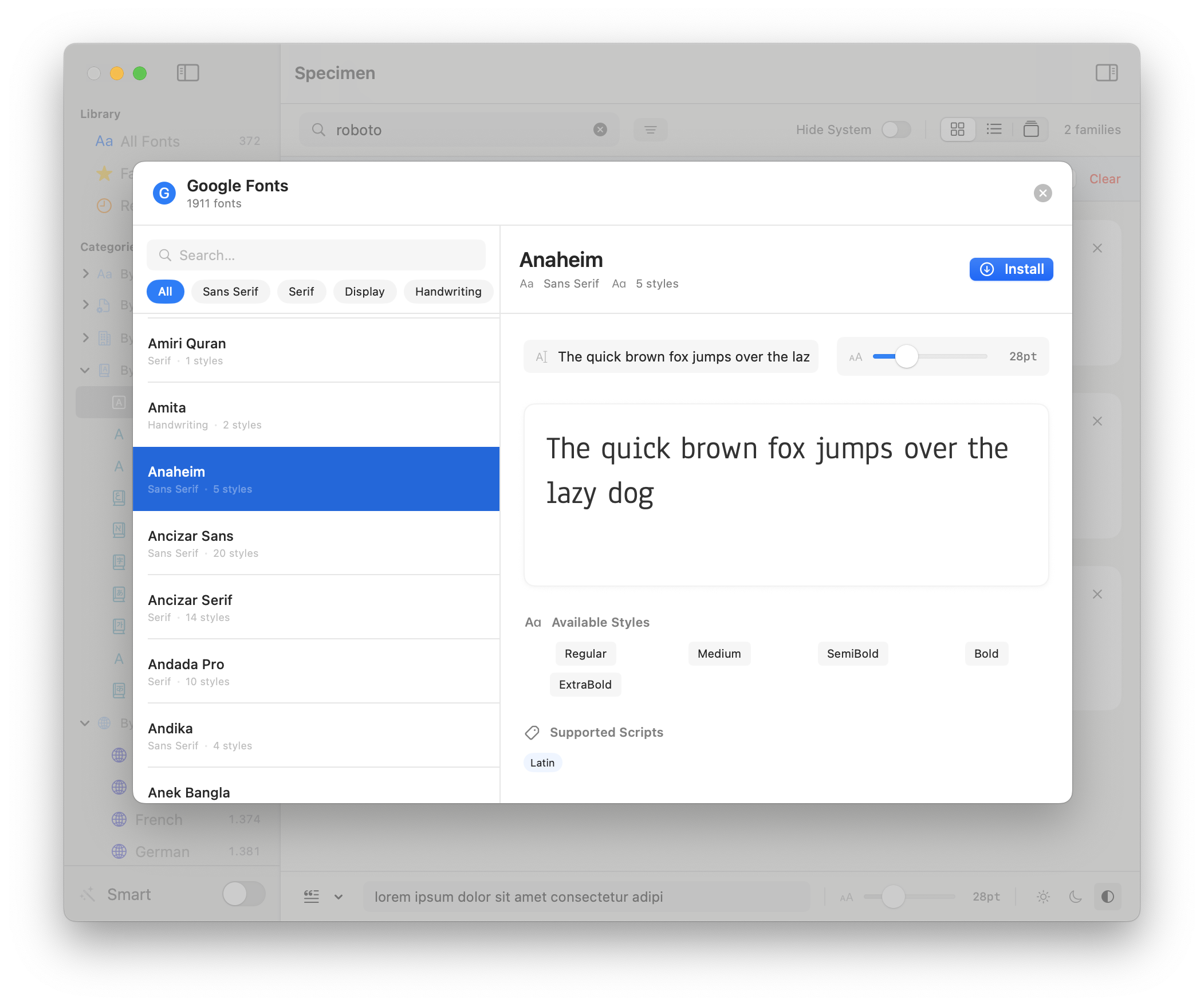Google Fonts explorer screenshot